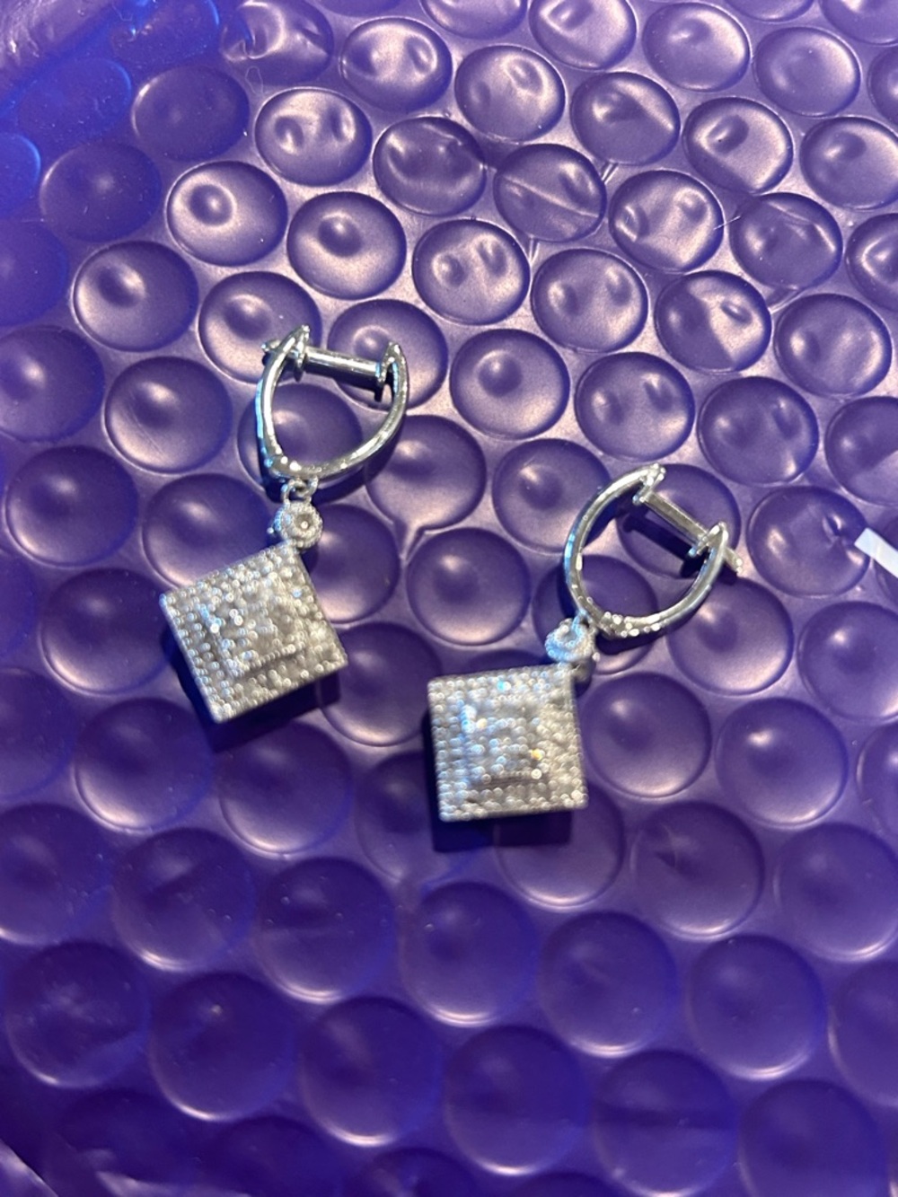 Sterling Silver Cubic Zirconia Square Drop Earrings – Silver